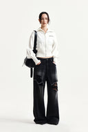 HIGH NECK EMBROIDERED LOGO ZIP UP FOR WOMEN IN IVORY image 9