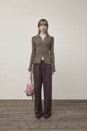 LOGO POINT DAMAGE SLIM HOODY CARDIGAN IN KHAKI BROWN image 15