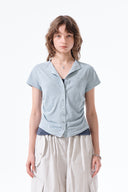 SIDE SHIRRING BUTTON TOP IN LIGHT BLUE image 17