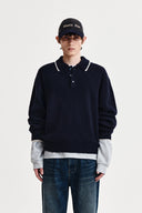 BACK LOGO COLLAR KNIT TOP FOR MEN IN DARK NAVY image 10