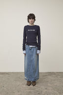 GLITTER SLIM LOGO KNIT TOP IN NAVY image 9