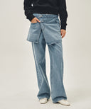 W LAYERED SKIRT DENIM PANTS IN LIGHT BLUE image 19