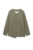 ASYMMETRIC DAMAGED KNIT PULLOVER IN KHAKI image 12