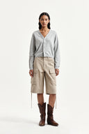 BACK LOGO SNAP BUTTON CARDIGAN IN GRAY image 9