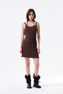 OPEN BACK RIBBED KNIT DRESS IN BROWN image 10