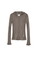 LOGO POINT DAMAGE SLIM HOODY CARDIGAN IN KHAKI BROWN image 10