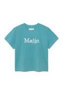 STITCH PRINTING DETAIL CROP TOP IN TURQUOISE BLUE image 9