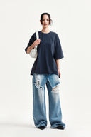 RAW CUT GRAFFITI LOGO TOP IN NAVY image 8