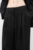 DESTRESSED WAIST PINTUCK WIDE PANTS IN BLACK image 11