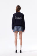 BACK LOGO JACQUARD MESH KNIT ZIP UP IN NAVY image 9