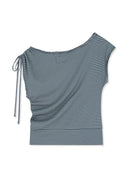 DRAPED ASYMMETRIC SLEEVELESS TOP IN SMOKE BLUE image 14