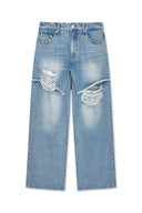 FRONT LAYERED DISTRESSED DENIM PANTS IN BLUE image 10