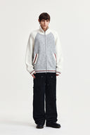 HIGH NECK RAGLAN KNIT ZIP UP FOR MEN IN IVORY image 8