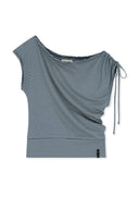 DRAPED ASYMMETRIC SLEEVELESS TOP IN SMOKE BLUE image 12