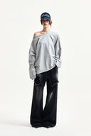 RAW HEM FINISHED BOAT NECK TOP IN GRAY image 18