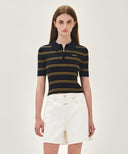 W STRIPE HALF ZIP UP SLIM KNIT IN NAVY image 11