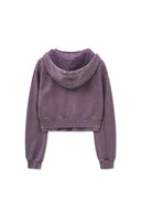 WASHED LAYERED CROP HOODY IN CHARCOAL GREY image 3