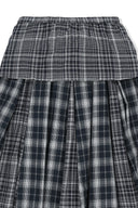 MIXED CHECK SLEEVE TIE FLARE SKIRT IN NAVY image 5