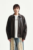 SMALL LOGO FAUX LEATHER ZIP UP JUMPER IN BROWN image 11