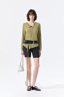 ASYMMETRIC BUTTON CLOSURE TOP IN OLIVE image 20