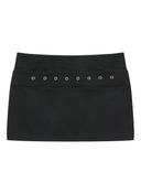 STRIA PUNCHING EYELET BANDING MINI SKIRT IN BLACK