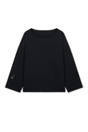 RAW HEM FINISHED BOAT NECK TOP IN BLACK image 1