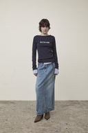 GLITTER SLIM LOGO KNIT TOP IN NAVY image 6