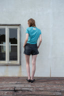STITCH PRINTING DETAIL CROP TOP IN TURQUOISE BLUE image 8