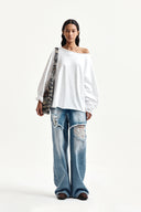 RAW HEM FINISHED BOAT NECK TOP IN WHITE image 19