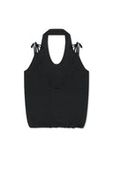 LAYERED TIE HALTER NECK KNIT TOP IN BLACK image 1