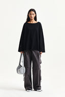 RAW HEM FINISHED BOAT NECK TOP IN BLACK image 8