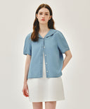W SAILOR COLLAR SHORT SLEEVE CHAMBRAY SHIRT IN LIGHT BLUE image 12