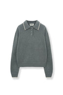 BACK LOGO COLLAR KNIT TOP FOR WOMEN IN GRAY image 11