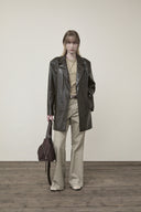 FAUX LEATHER HALF DOUBLE JACKET IN DARK BROWN image 8