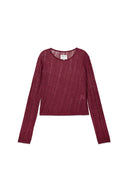 DIAGONAL TEXTURE KNIT TOP IN BURGUNDY image 1