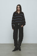 HAIRY STRIPE PIQUE KNIT TOP IN BROWN image 1