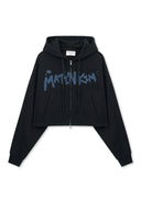 GRAFFITI LOGO CROP HOODY ZIP UP IN BLACK image 1