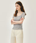 W SMALL CLASSIC LOGO SLEEVELESS LAYERED TEE IN LIGHT GRAY