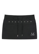 STRIA PUNCHING EYELET BANDING MINI SKIRT IN BLACK