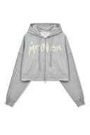 GRAFFITI LOGO CROP HOODY ZIP UP IN GRAY image 10