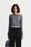 ESSENTIAL BOAT NECK KNIT TOP IN GRAY image 10