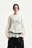 ASYMMETRIC DAMAGED KNIT PULLOVER IN IVORY image 11