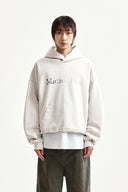 RAW EDGE HEM SWEAT HOODY IN LIGHT BEIGE image 10