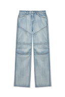 PANEL SEMI WIDE DENIM PANTS IN LIGHT BLUE image 1