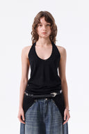 LAYERED TIE HALTER NECK KNIT TOP IN BLACK image 13