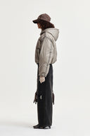 BACK LOGO HOODY SHORT DOWN JUMPER IN CHARCOAL GREY image 6