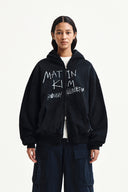 VINTAGE WASHED GRAFFITI HOODY ZIP UP IN BLACK image 5