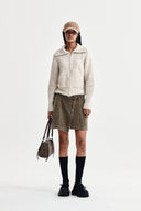 BOUCLE KNIT ZIP UP CARDIGAN IN LIGHT BEIGE image 19