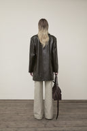 FAUX LEATHER HALF DOUBLE JACKET IN DARK BROWN image 7