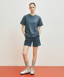 MARITHE SPORT經典LOGO梭織短袖上衣 復古藍